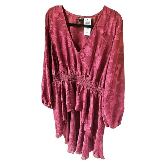 NEW TORRID Plus Size LongSleeve Burgundy Chiffon Clip Dot Extreme Hi-Lo Top. - Picture 13 of 16
